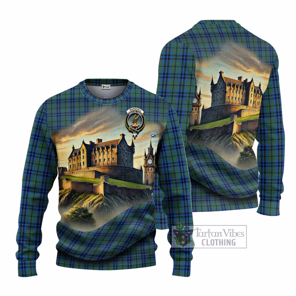 Tartan Vibes Clothing Marshall Tartan Family Crest Knitted Sweater with Scottish Ancient Castle Style