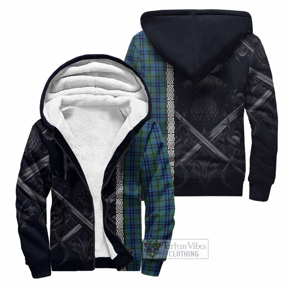 Tartan Vibes Clothing Marshall Tartan Sherpa Hoodie with Family Crest Cross Sword Thistle Celtic Vibes
