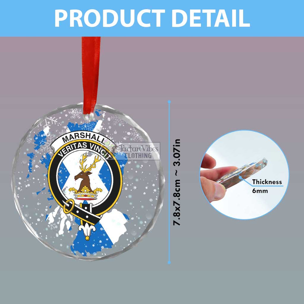 Tartan Vibes Clothing Marshall Clan Crest Christmas Glass Ornament with Scotland Map