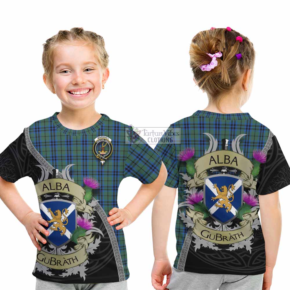 Tartan Vibes Clothing Marshall Tartan Family Crest Kid T-Shirt Lion Rampant Royal Thistle Shield Celtic Inspired