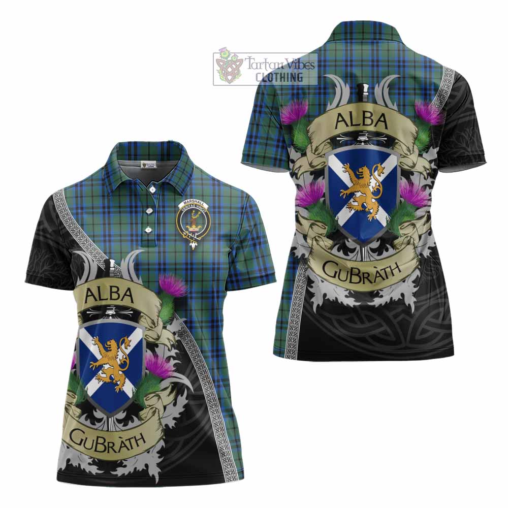 Tartan Vibes Clothing Marshall Tartan Family Crest Women's Polo Shirt Lion Rampant Royal Thistle Shield Celtic Inspired