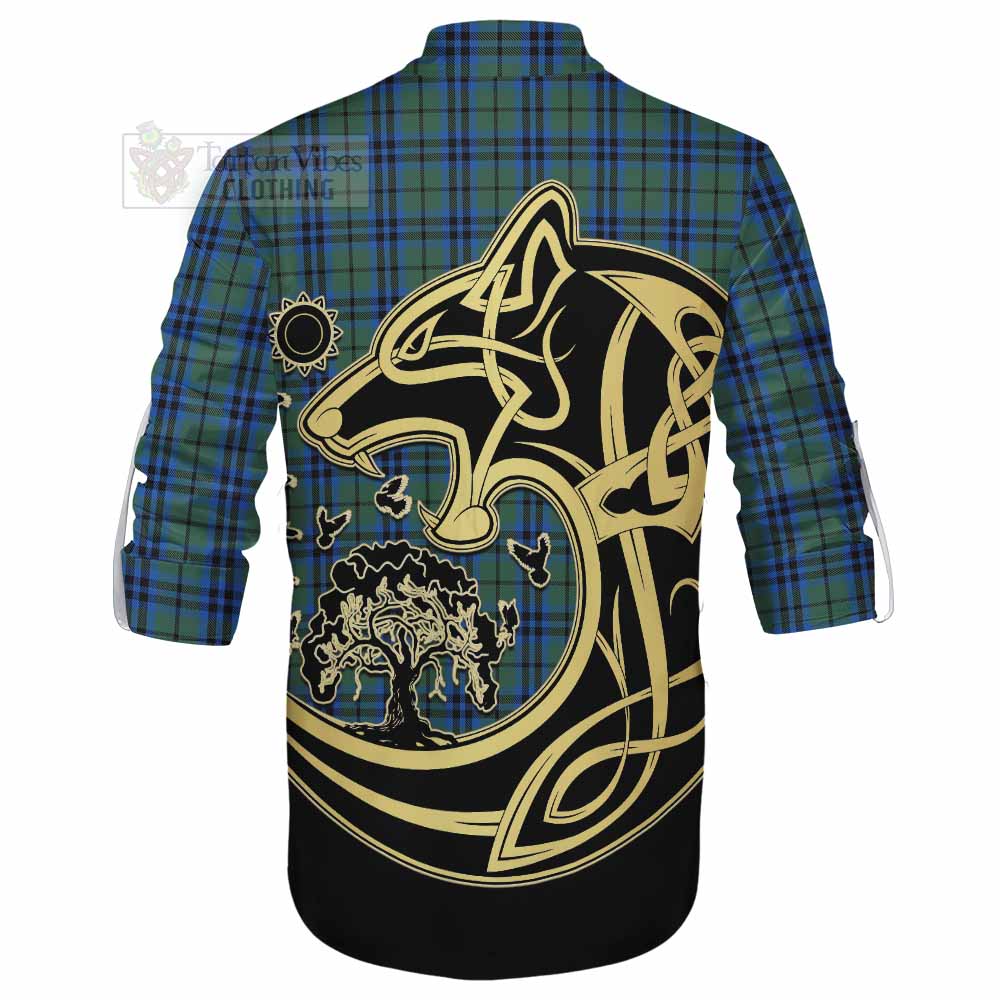 Tartan Vibes Clothing Marshall Tartan Ghillie Kilt Shirt with Family Crest Celtic Wolf Style