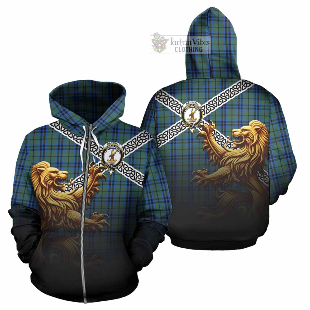 Tartan Vibes Clothing Marshall Crest Tartan Hoodie with Golden Lion Emblem Celtic Style