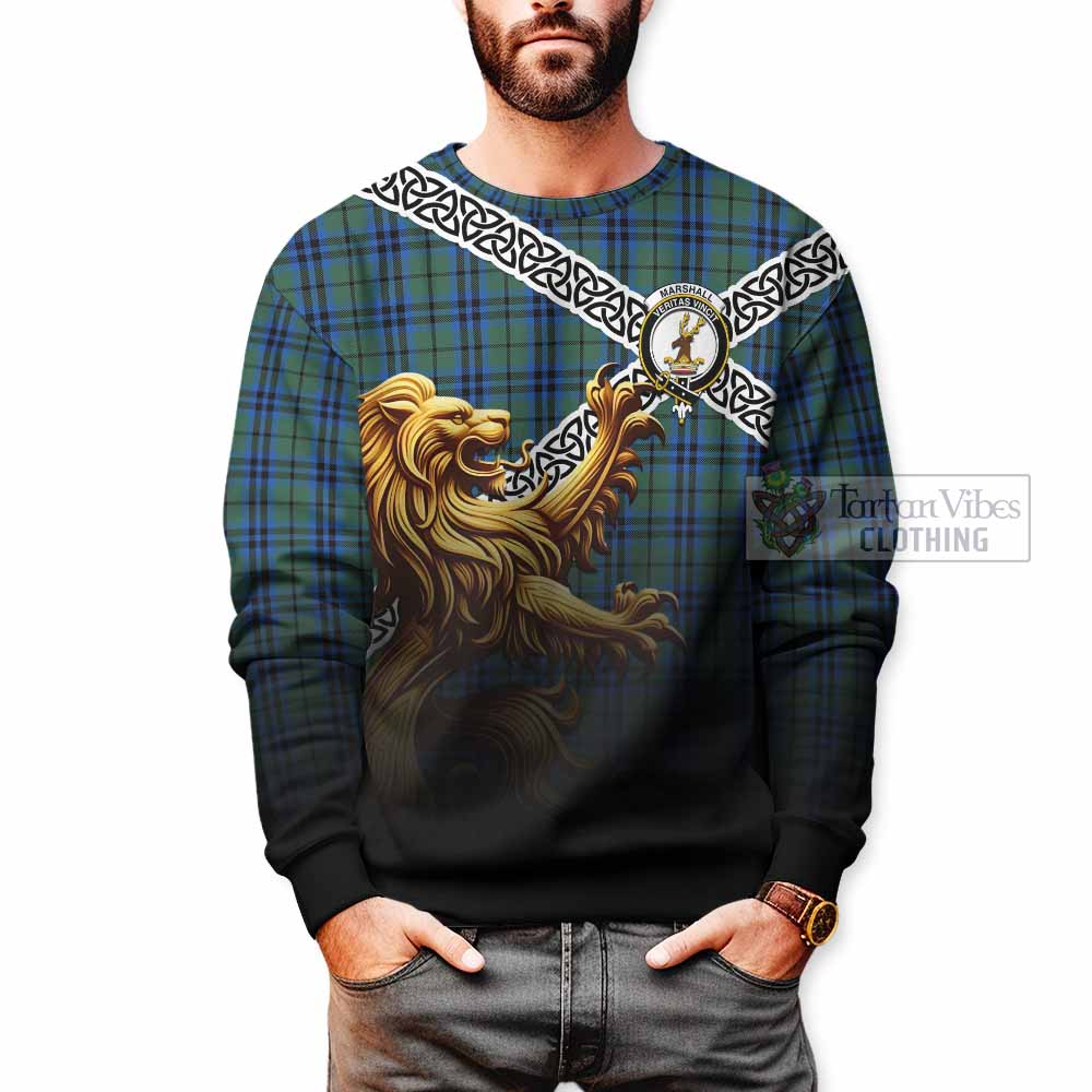 Tartan Vibes Clothing Marshall Crest Tartan Sweatshirt with Golden Lion Emblem Celtic Style