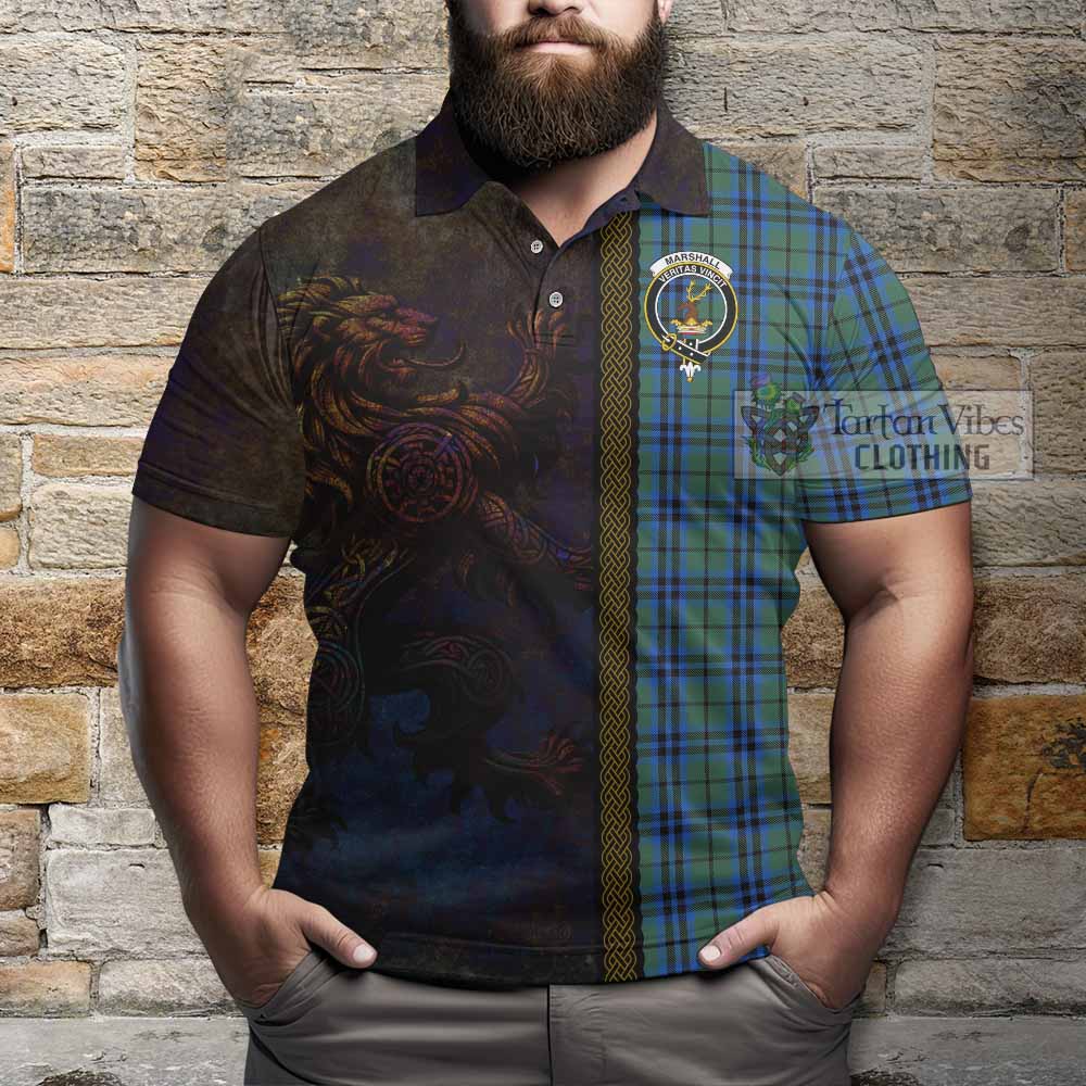 Tartan Vibes Clothing Marshall Tartan Family Crest Polo Shirt Alba Gu Brath Be Brave Lion Ancient Style