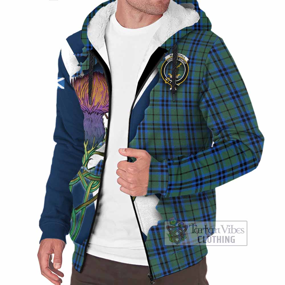 Tartan Vibes Clothing Marshall Tartan Family Crest Sherpa Hoodie Scottish Thistle Celtic Inspired
