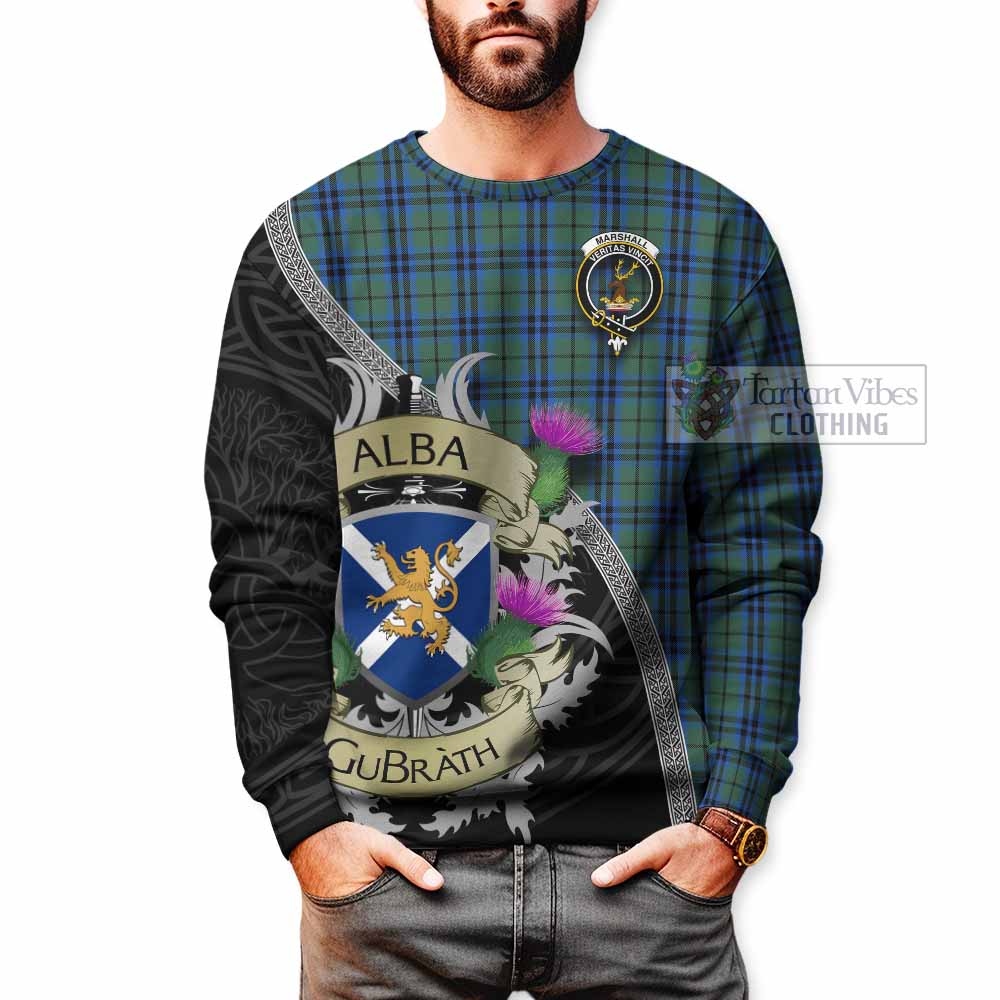 Tartan Vibes Clothing Marshall Tartan Family Crest Sweatshirt Lion Rampant Royal Thistle Shield Celtic Inspired