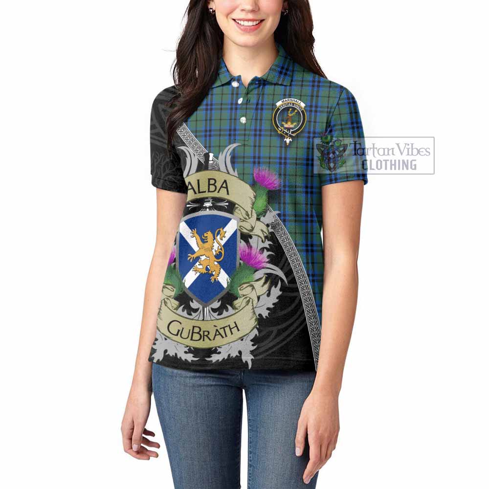 Tartan Vibes Clothing Marshall Tartan Family Crest Women's Polo Shirt Lion Rampant Royal Thistle Shield Celtic Inspired
