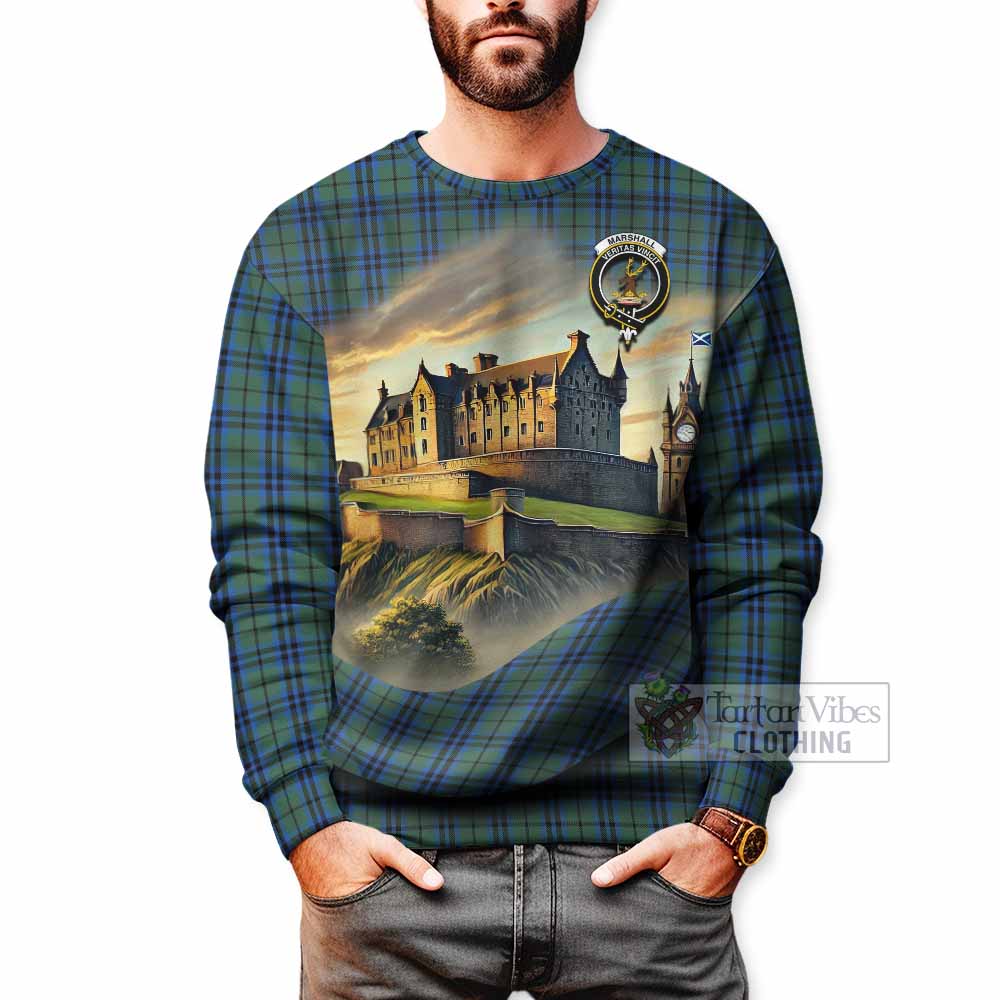 Tartan Vibes Clothing Marshall Tartan Family Crest Sweatshirt with Scottish Ancient Castle Style