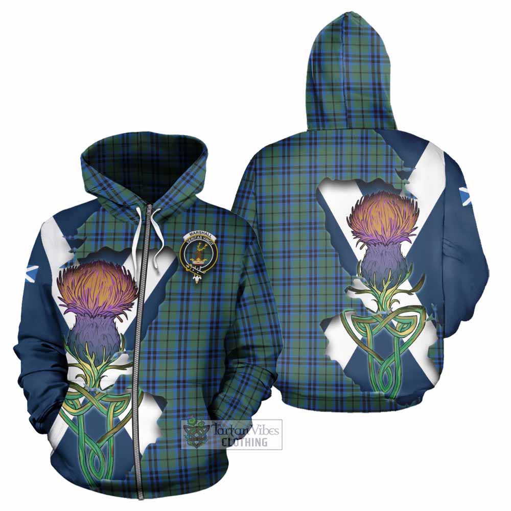 Tartan Vibes Clothing Marshall Tartan Family Crest Hoodie Scottish Thistle Celtic Inspired