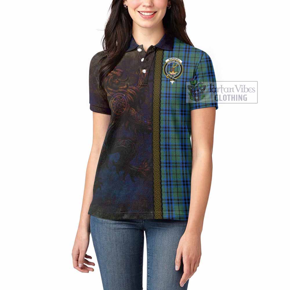 Tartan Vibes Clothing Marshall Tartan Family Crest Women's Polo Shirt Alba Gu Brath Be Brave Lion Ancient Style