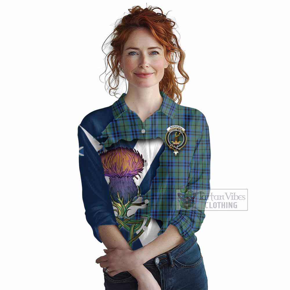 Tartan Vibes Clothing Marshall Tartan Family Crest Women's Casual Shirt Scottish Thistle Celtic Inspired