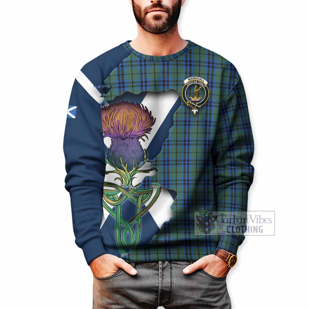 Tartan Vibes Clothing Marshall Tartan Family Crest Sweatshirt Scottish Thistle Celtic Inspired