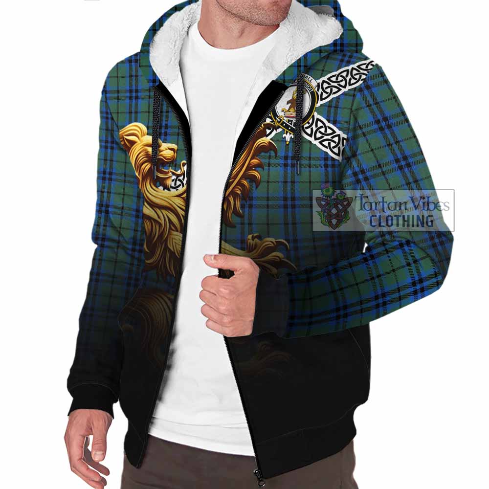 Tartan Vibes Clothing Marshall Crest Tartan Sherpa Hoodie with Golden Lion Emblem Celtic Style