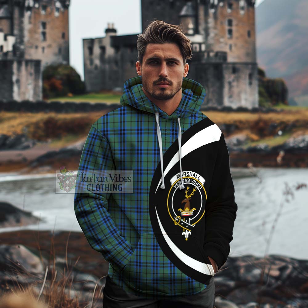 Marshall Tartan Cotton Hoodie with Family Crest Circle Style - Tartan Vibes Clothing