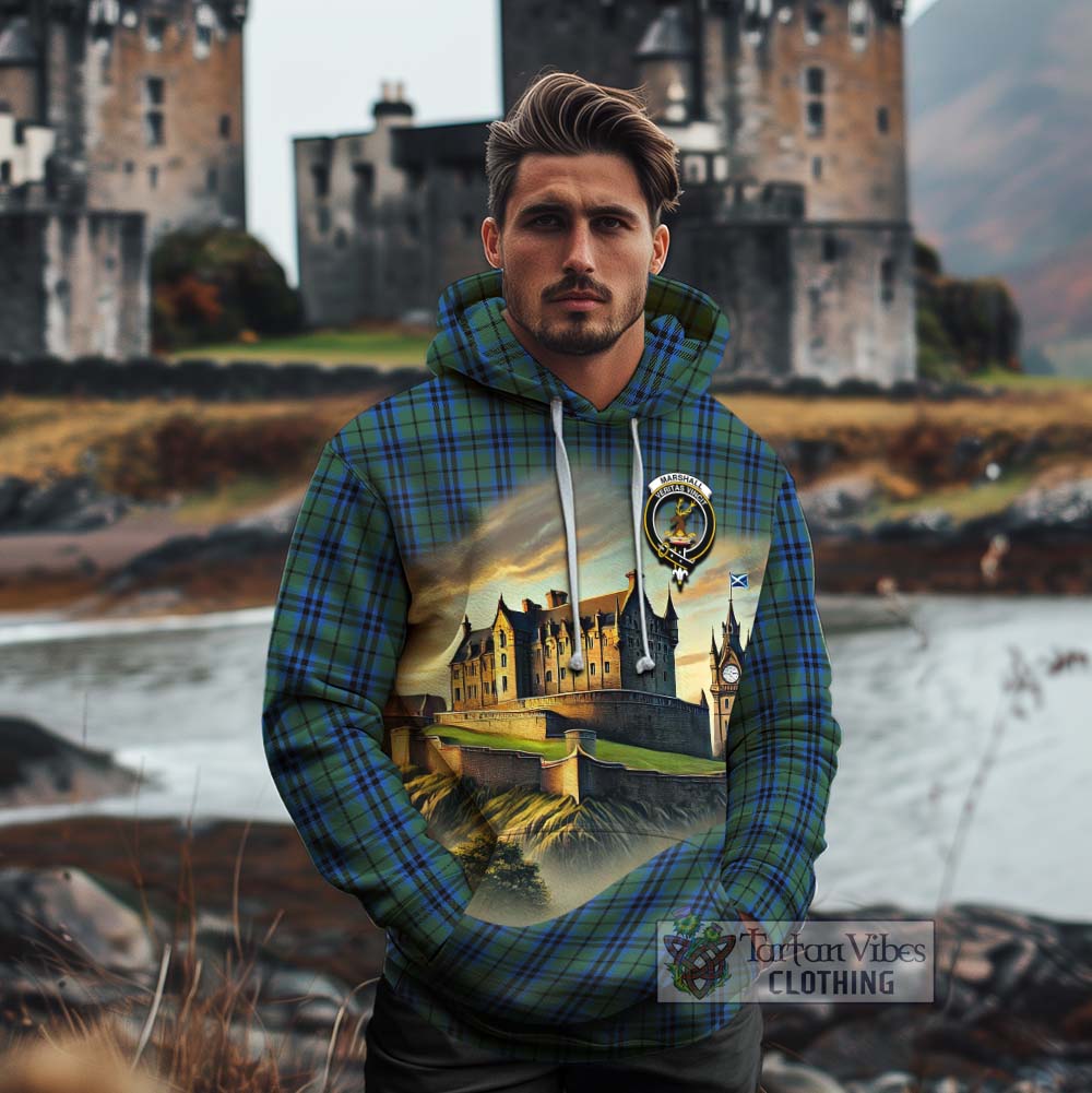 Tartan Vibes Clothing Marshall Tartan Family Crest Cotton Hoodie with Scottish Ancient Castle Style