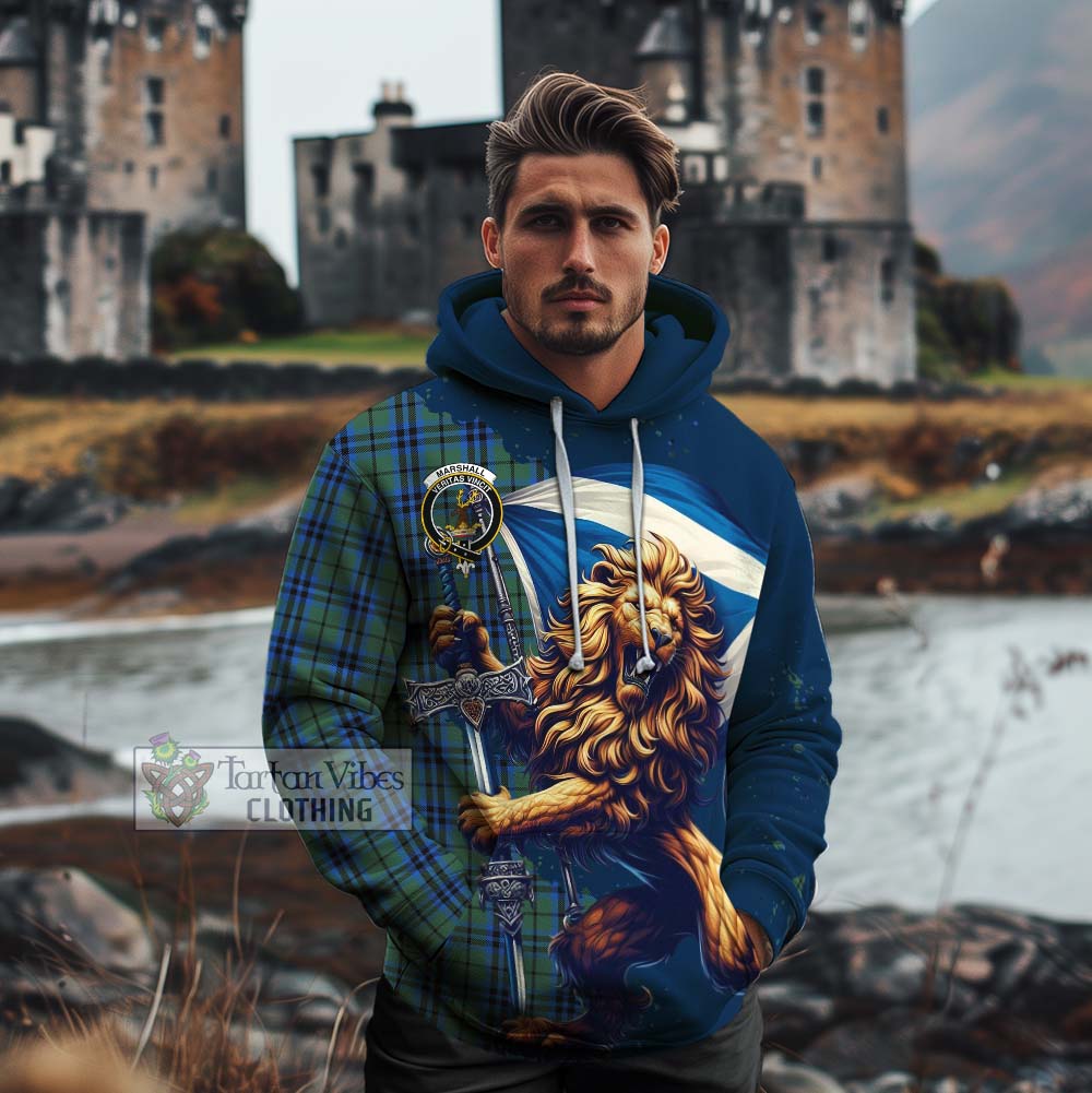 Tartan Vibes Clothing Marshall Tartan Family Crest Cotton Hoodie with Scottish Majestic Lion