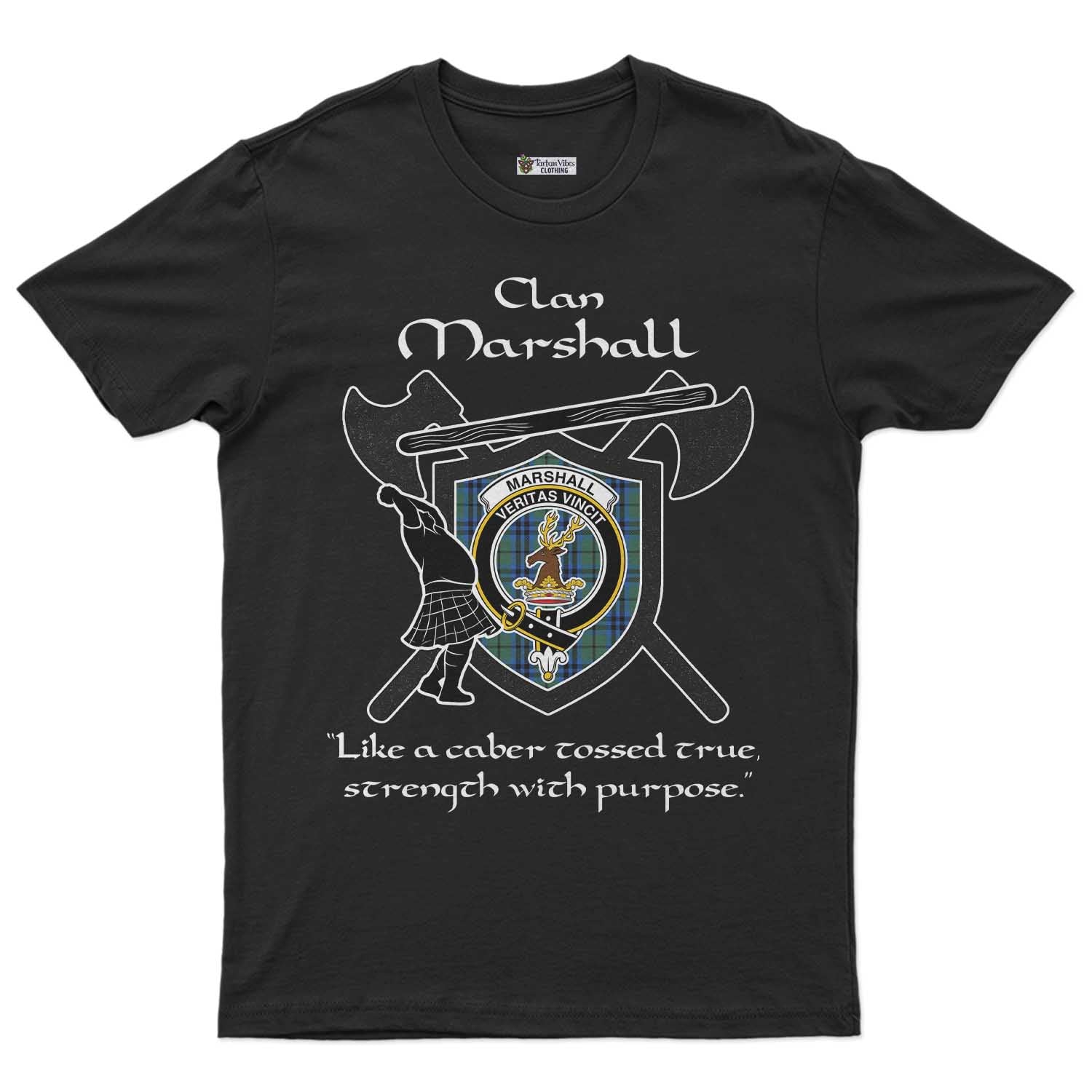Marshall Clan Crest Highland Game T Shirt Strength With Purpose Style Unisex S Cotton Fabric - Tartan Vibes Clothing