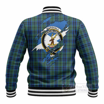 Marshall Clan Crest In Me Tartan Baseball Jacket Scotland Flag Style