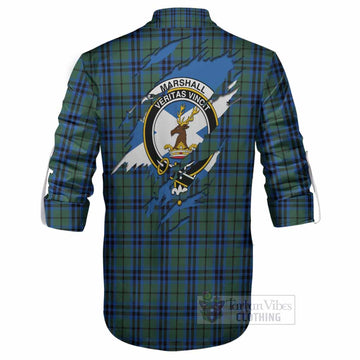 Marshall Clan Crest In Me Tartan Ghillie Shirt Scotland Flag Style