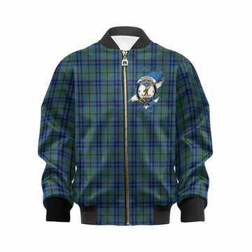 Marshall Clan Crest In Me Tartan Kid Bomber Jacket Scotland Flag Style