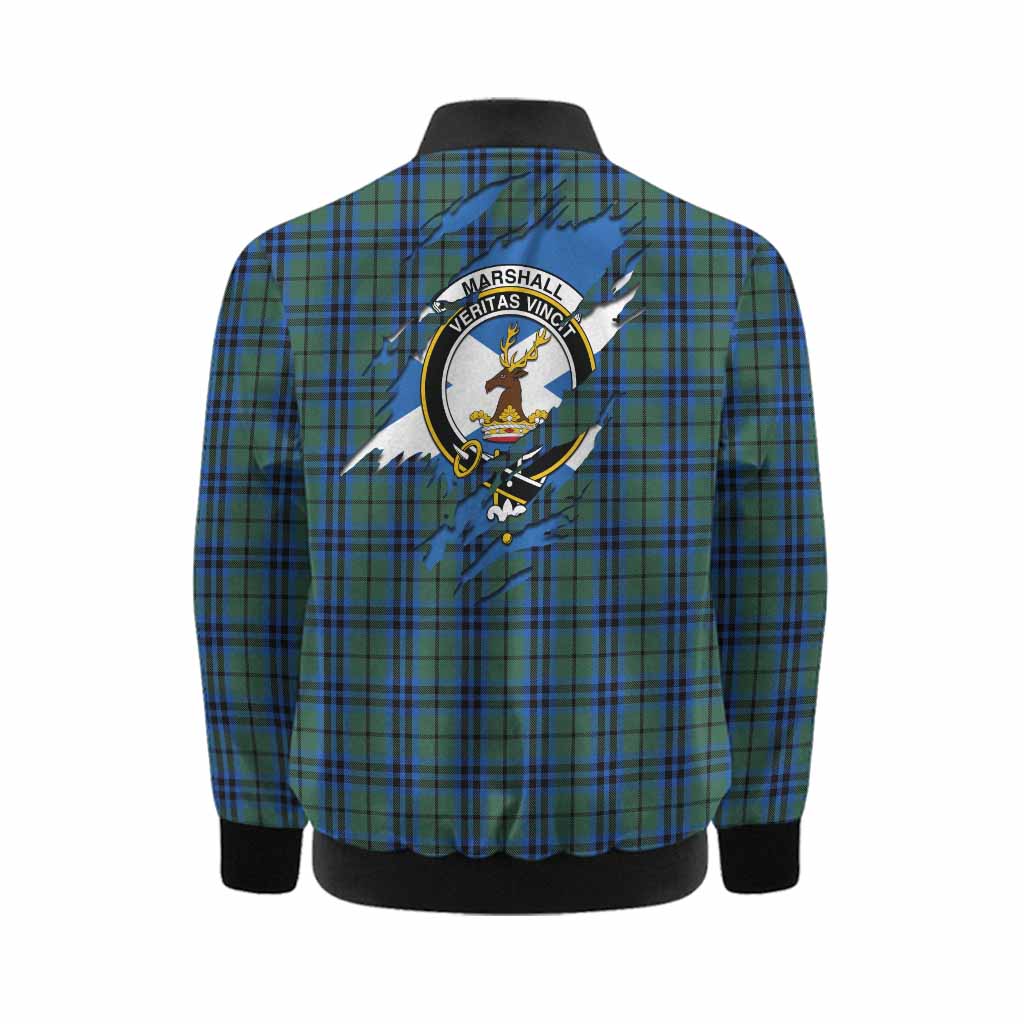 Marshall Clan Crest In Me Tartan Kid Bomber Jacket Scotland Flag Style