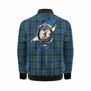 Marshall Clan Crest In Me Tartan Kid Bomber Jacket Scotland Flag Style