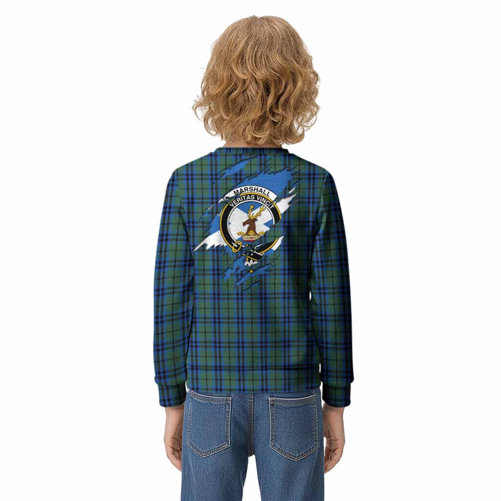 Marshall Clan Crest In Me Tartan Kid Knitted Sweatshirt Scotland Flag Style