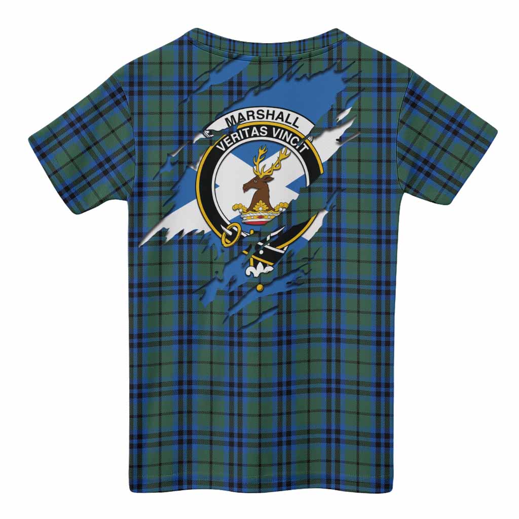 Marshall Clan Crest In Me Tartan Kid T-shirt Scotland Flag Style