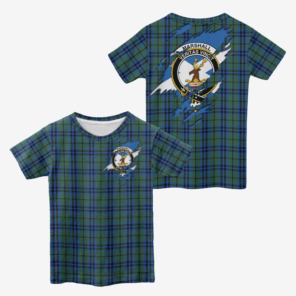 Marshall Clan Crest In Me Tartan Kid T-shirt Scotland Flag Style