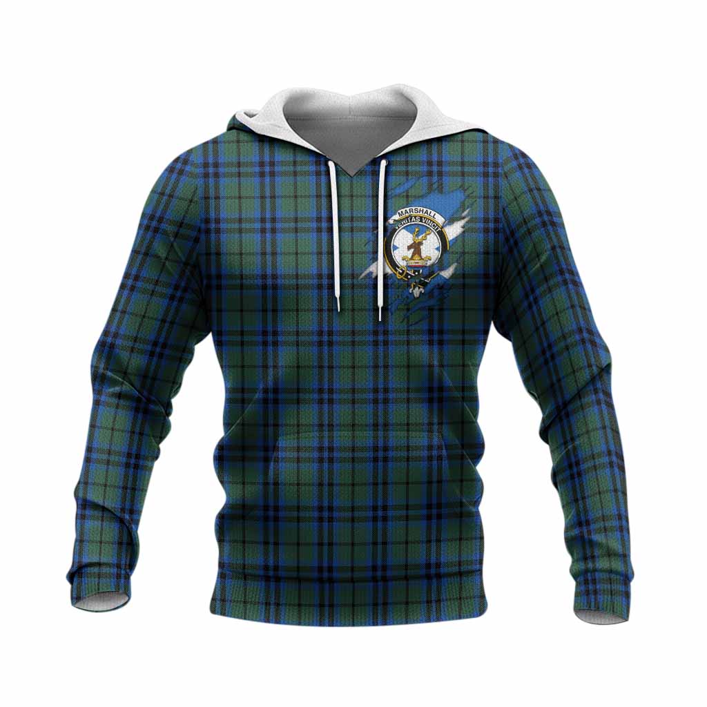 Marshall Clan Crest In Me Tartan Knitted Hoodie Scotland Flag Style