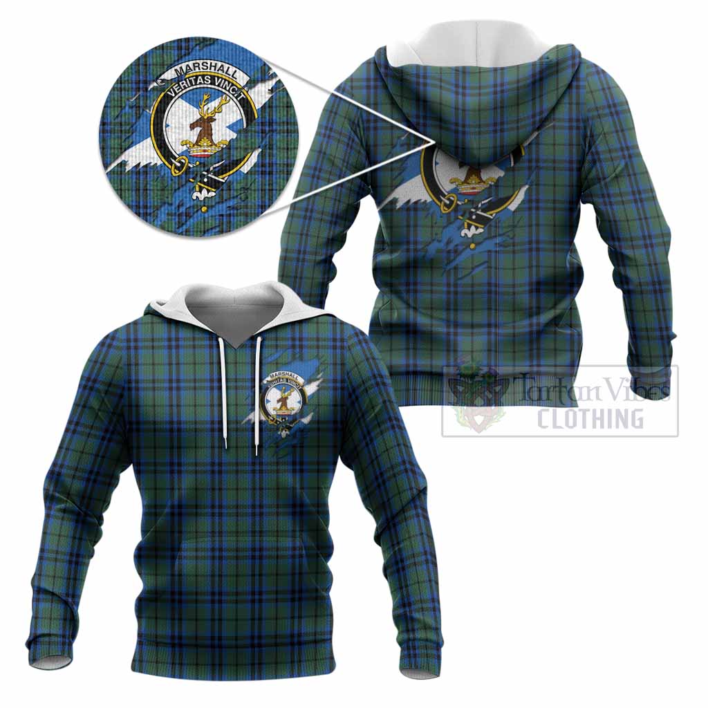 Marshall Clan Crest In Me Tartan Knitted Hoodie Scotland Flag Style