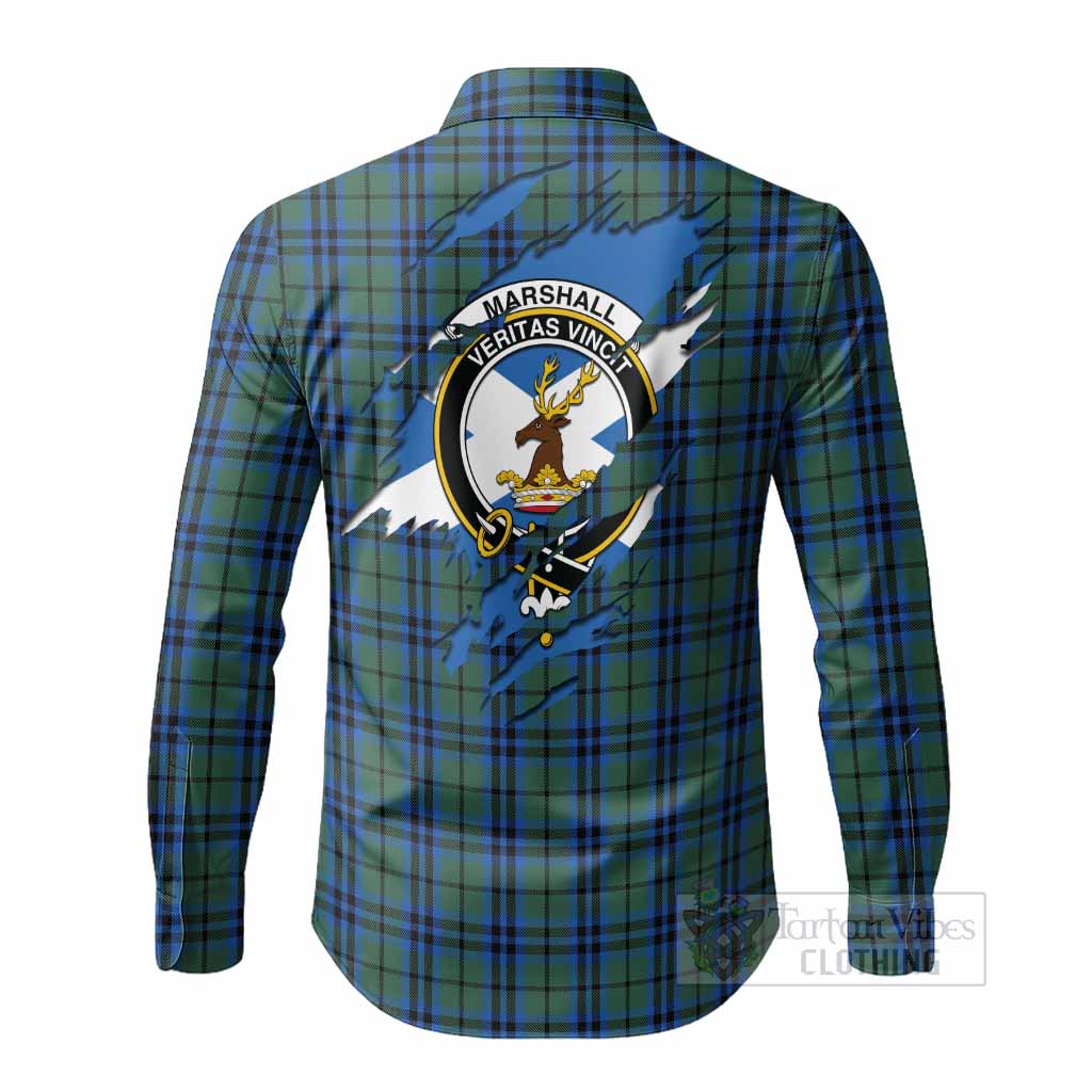 Marshall Clan Crest In Me Tartan Long Sleeve Button Shirts Scotland Flag Style