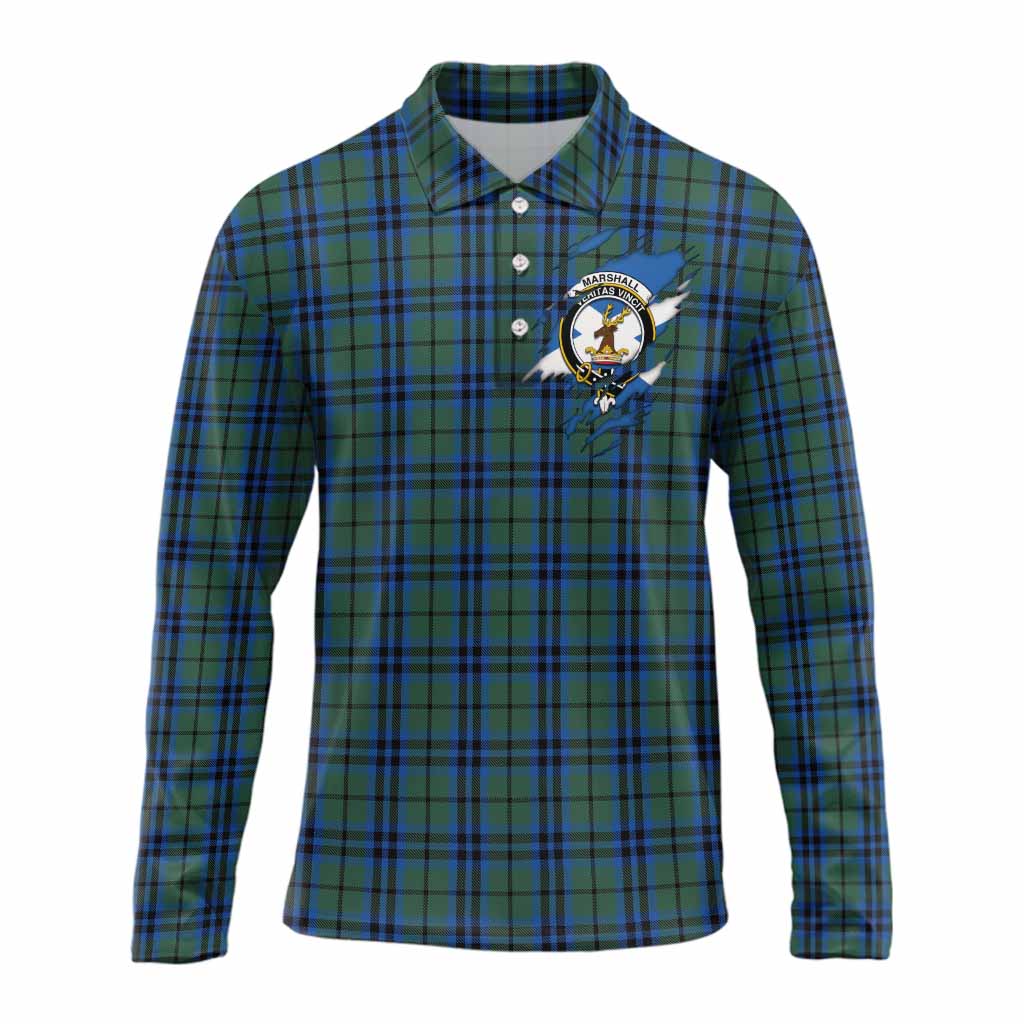 Marshall Clan Crest In Me Tartan Long Sleeve Polo Shirt Scotland Flag Style