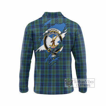 Marshall Clan Crest In Me Tartan Long Sleeve Polo Shirt Scotland Flag Style