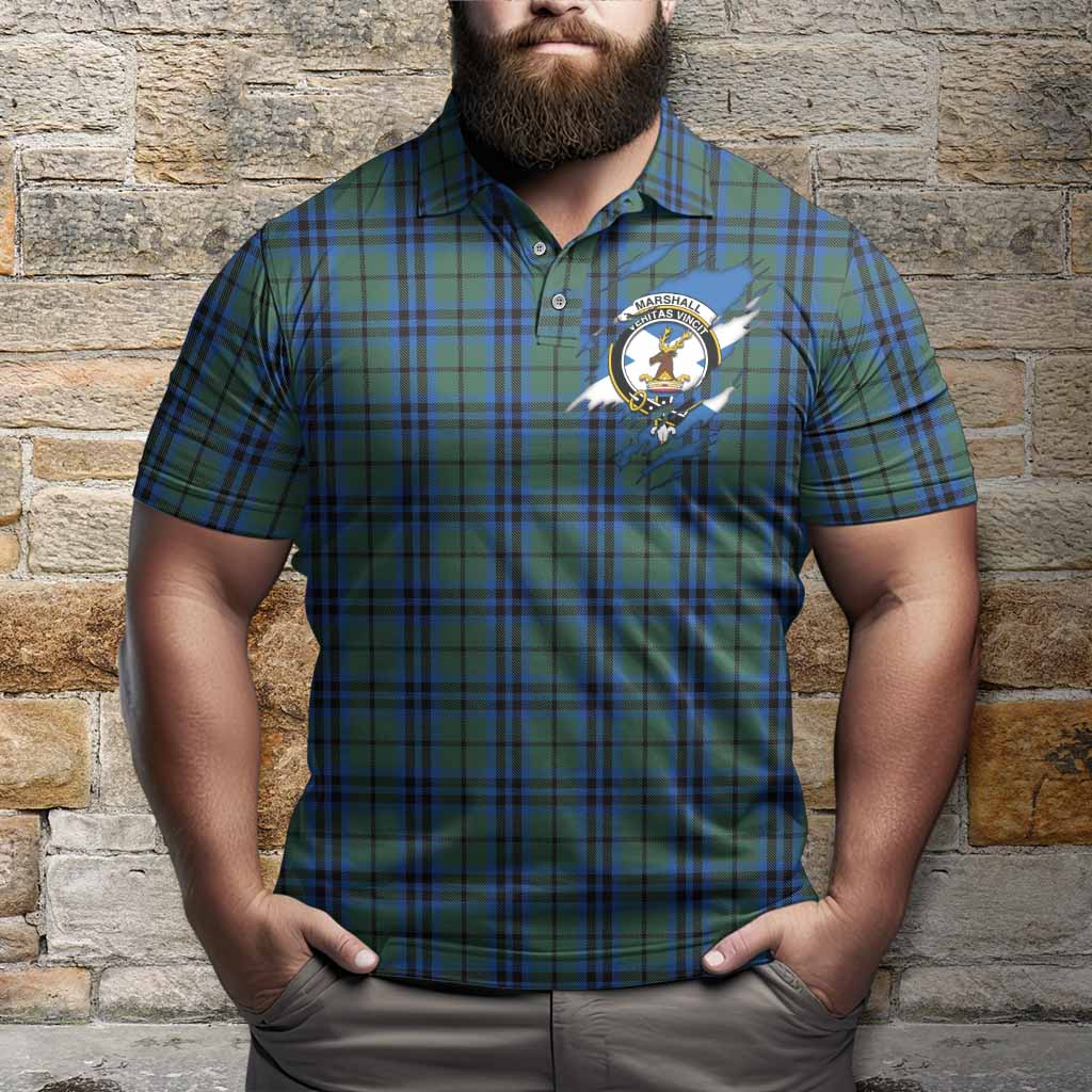 Marshall Clan Crest In Me Tartan Polo Shirt Scotland Flag Style