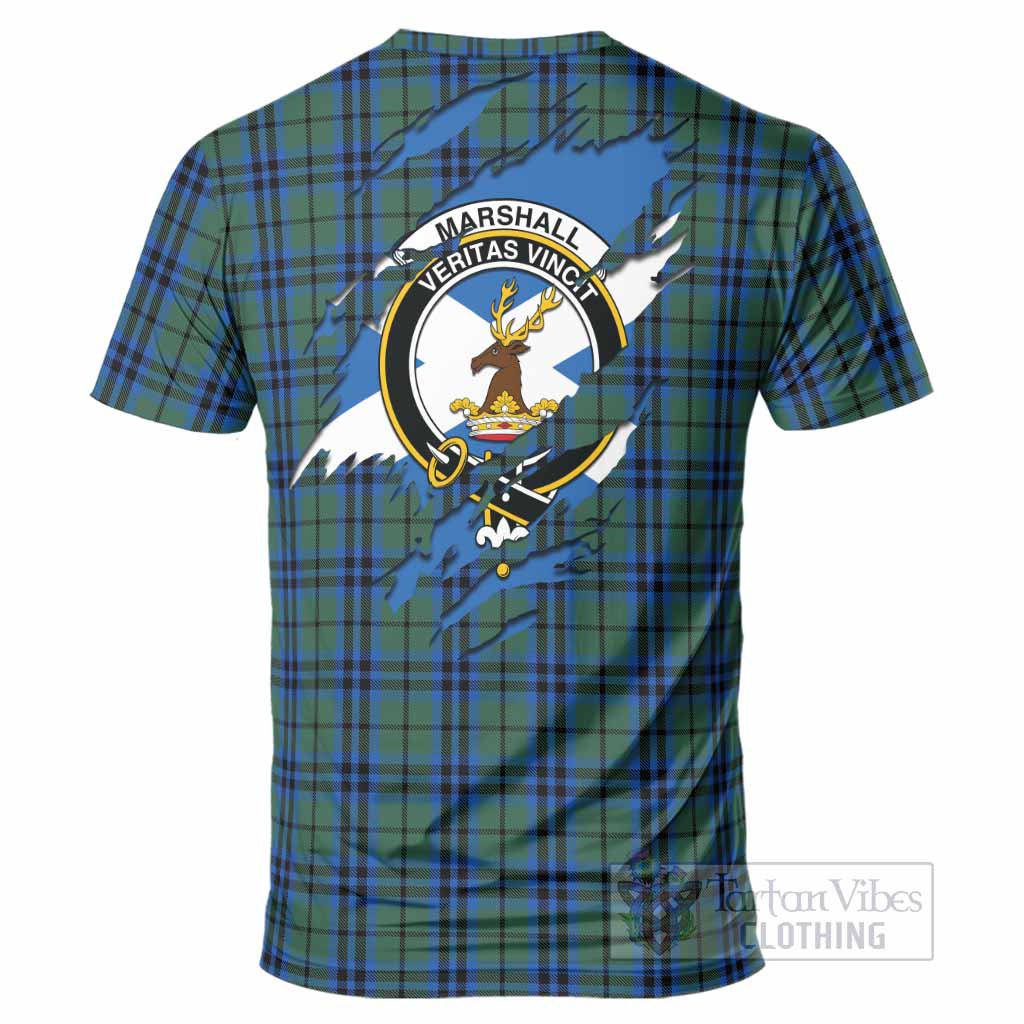 Marshall Clan Crest In Me Tartan T-Shirt Scotland Flag Style
