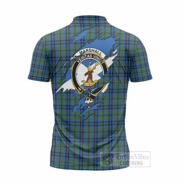 Marshall Clan Crest In Me Tartan Zipper Polo Shirt Scotland Flag Style