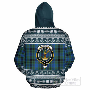 Marshall Clan Tartan Christmas Cotton Hoodie with Family Crest