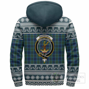 Marshall Clan Tartan Christmas Fleece Hoodie with Family Crest