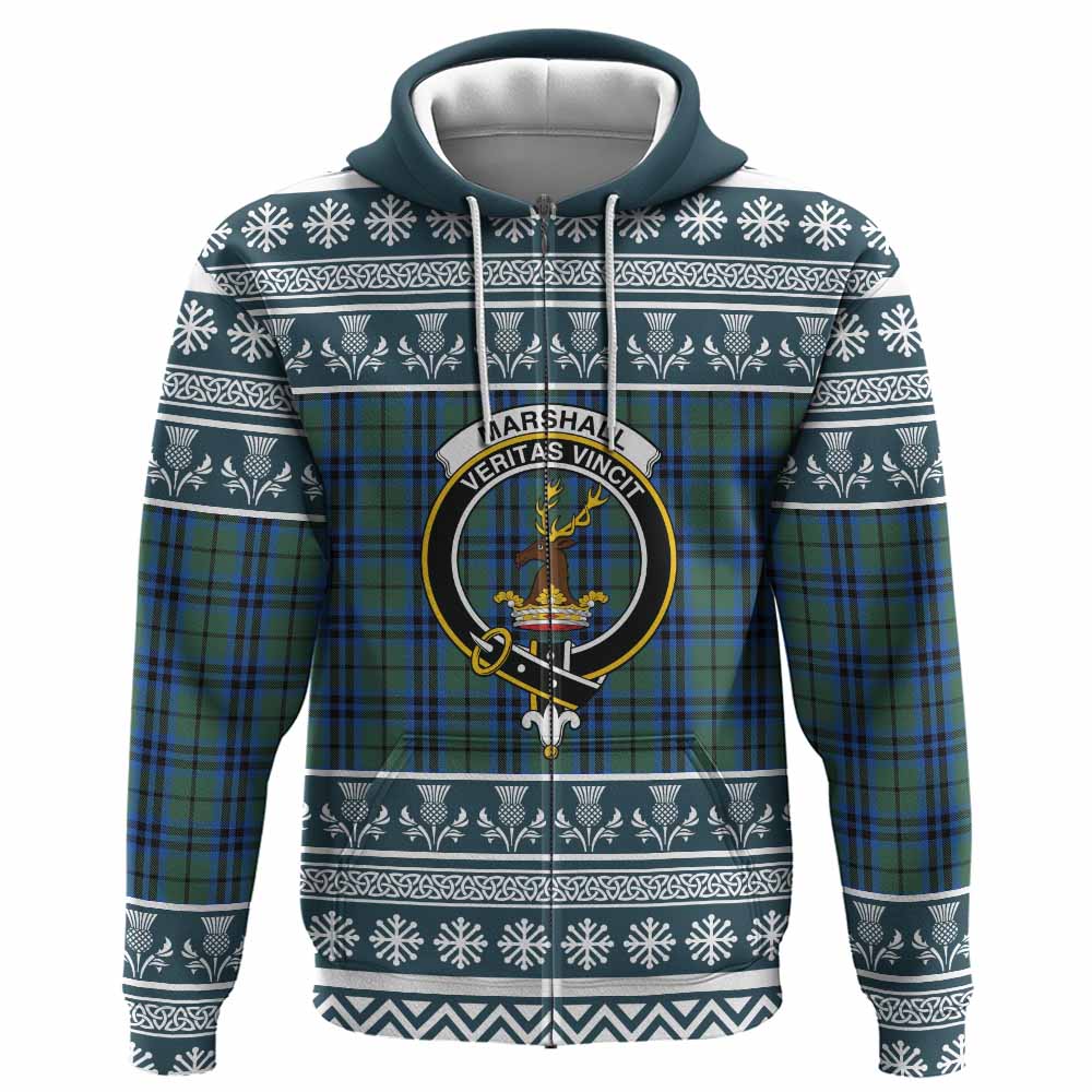 Marshall Clan Tartan Christmas Hoodie with Family Crest - Tartan Vibes Clothing