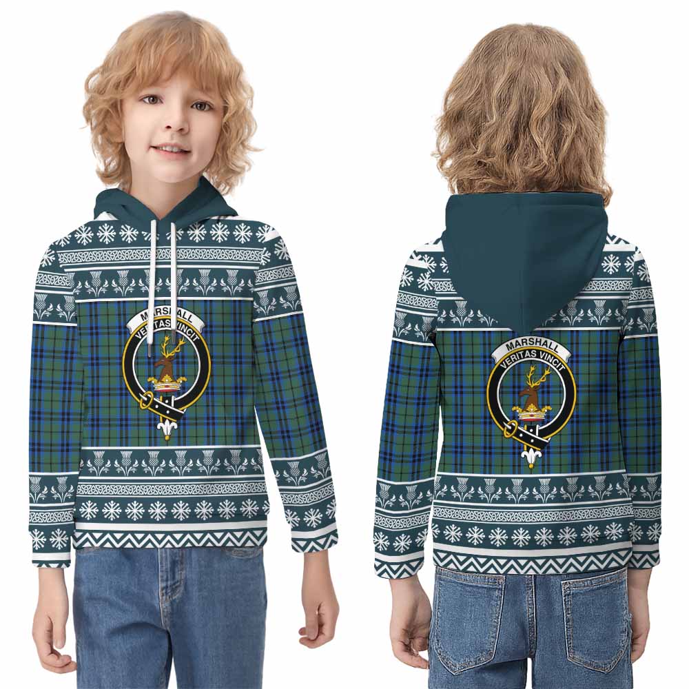 Marshall Clan Tartan Christmas Kid Hoodie with Family Crest - Tartan Vibes Clothing