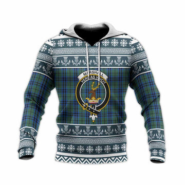 Marshall Clan Tartan Christmas Knitted Hoodie with Family Crest