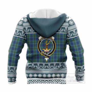 Marshall Clan Tartan Christmas Knitted Hoodie with Family Crest