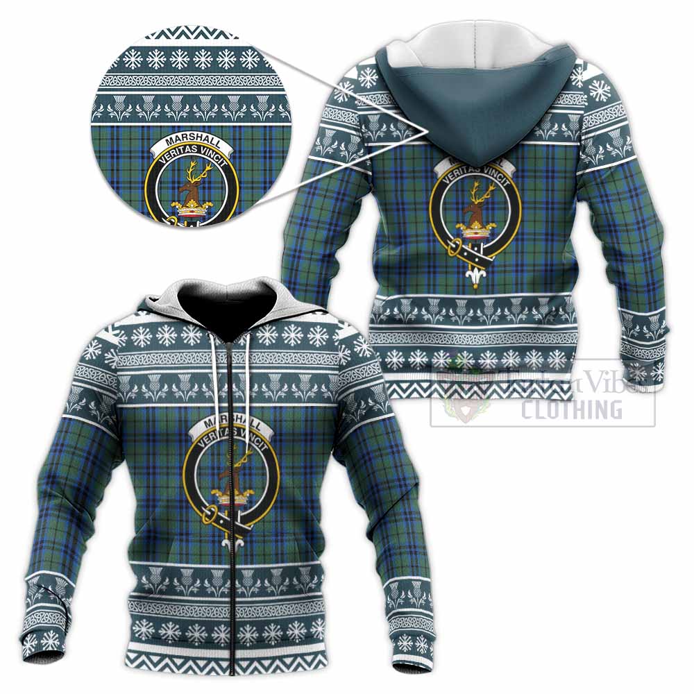 Marshall Clan Tartan Christmas Knitted Hoodie with Family Crest - Tartan Vibes Clothing