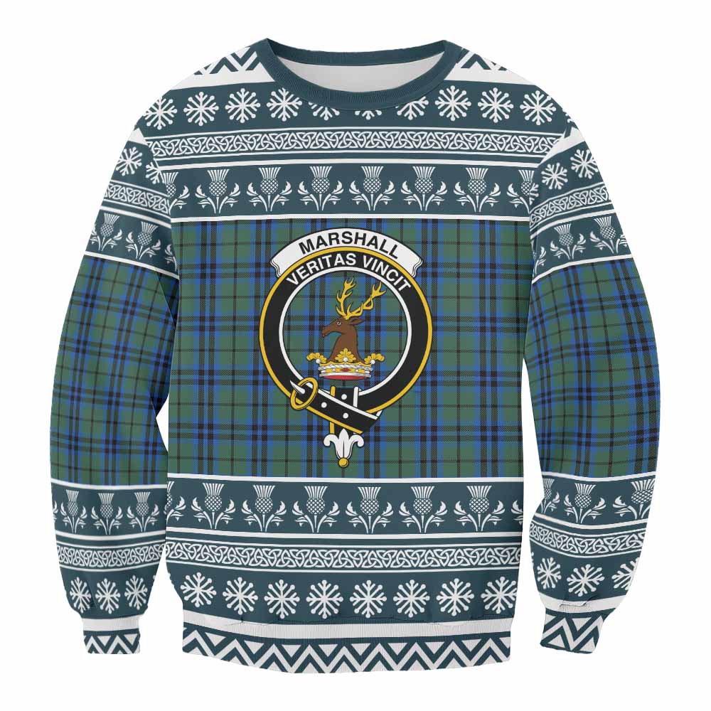 Marshall Clan Tartan Christmas Sweatshirt with Family Crest - Tartan Vibes Clothing