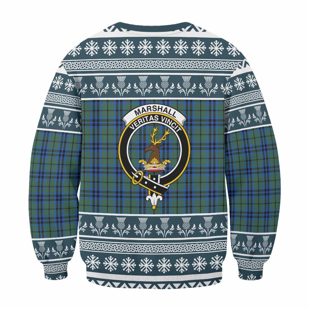 Marshall Clan Tartan Christmas Sweatshirt with Family Crest - Tartan Vibes Clothing