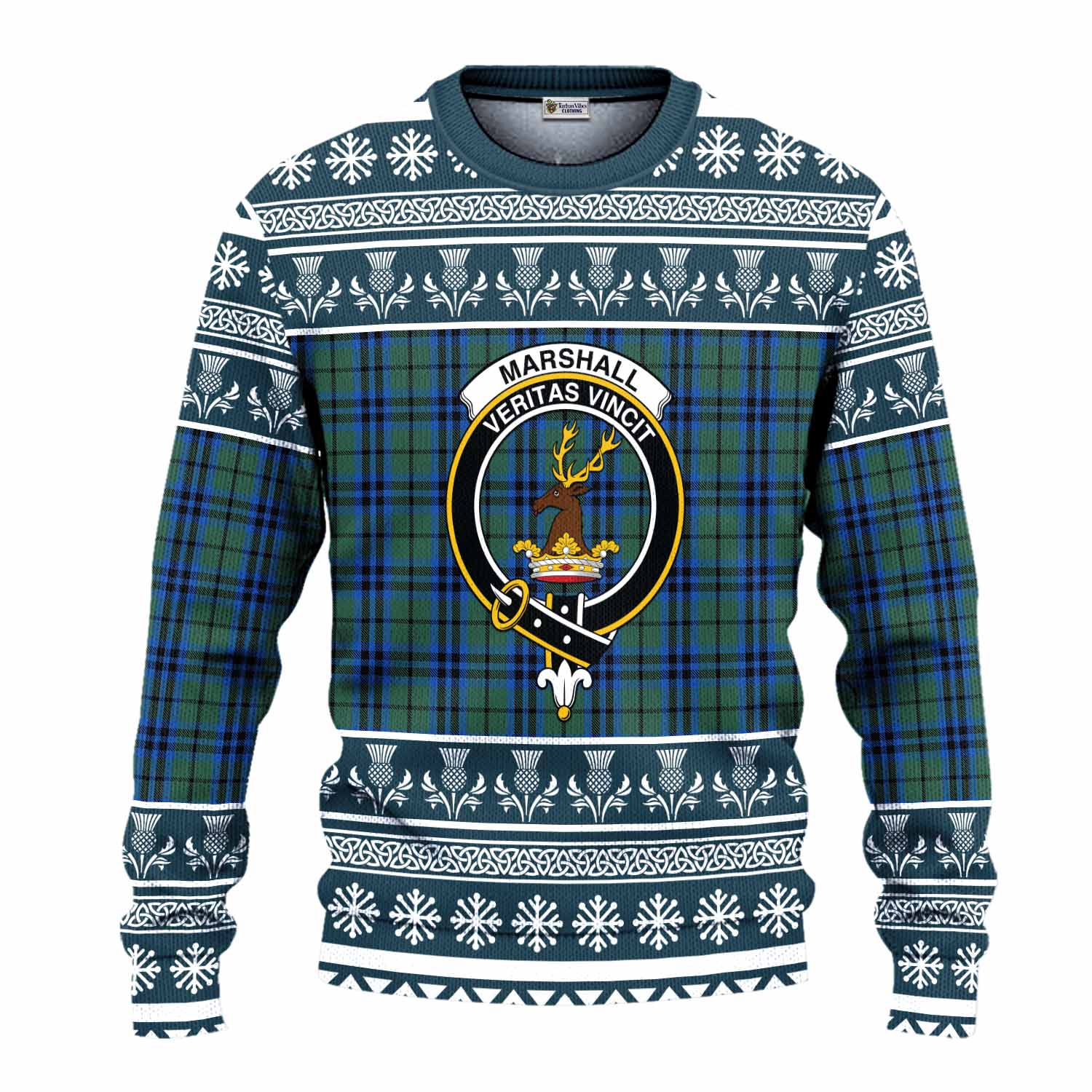 Marshall Clan Tartan Christmas Ugly Sweater with Family Crest - Tartan Vibes Clothing