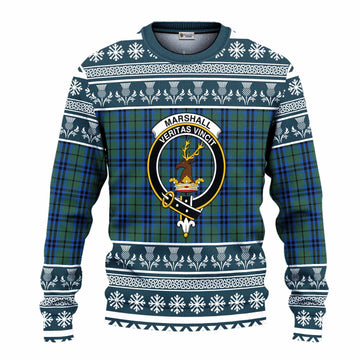 Marshall Clan Tartan Christmas Ugly Sweater with Family Crest