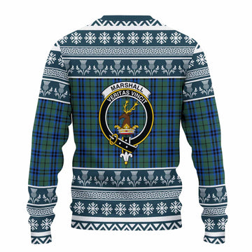 Marshall Clan Tartan Christmas Ugly Sweater with Family Crest